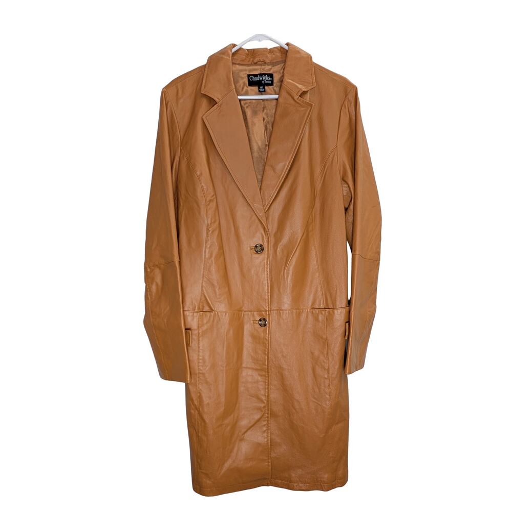 Chadwick's Genuine Leather Caramel Trench Coat - Size 18T - Picture 6 of 7